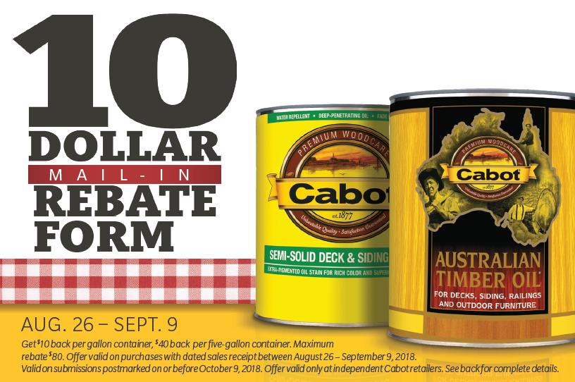 Cabot $10 Mail In rebate